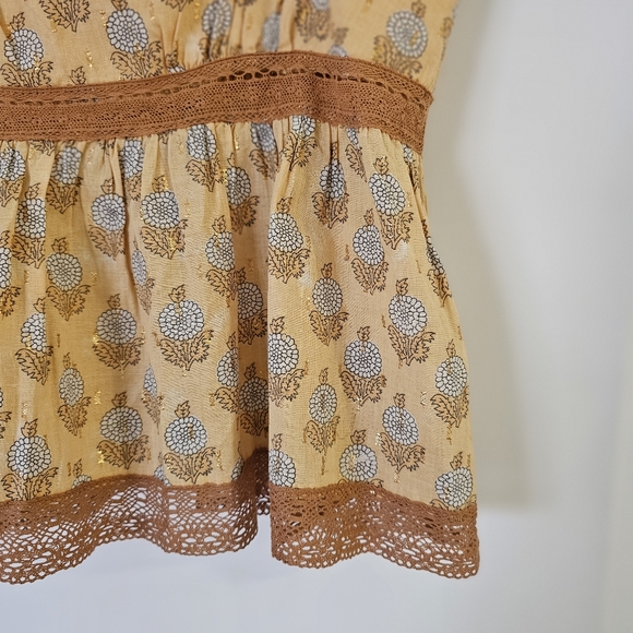 Free People Blossom Squareneck Babydoll Tank Cotton Block Print Lace Trim NWOT - Picture 10 of 11